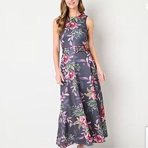 Melonie T Womens Belted Sleeveless Floral Evening Gown